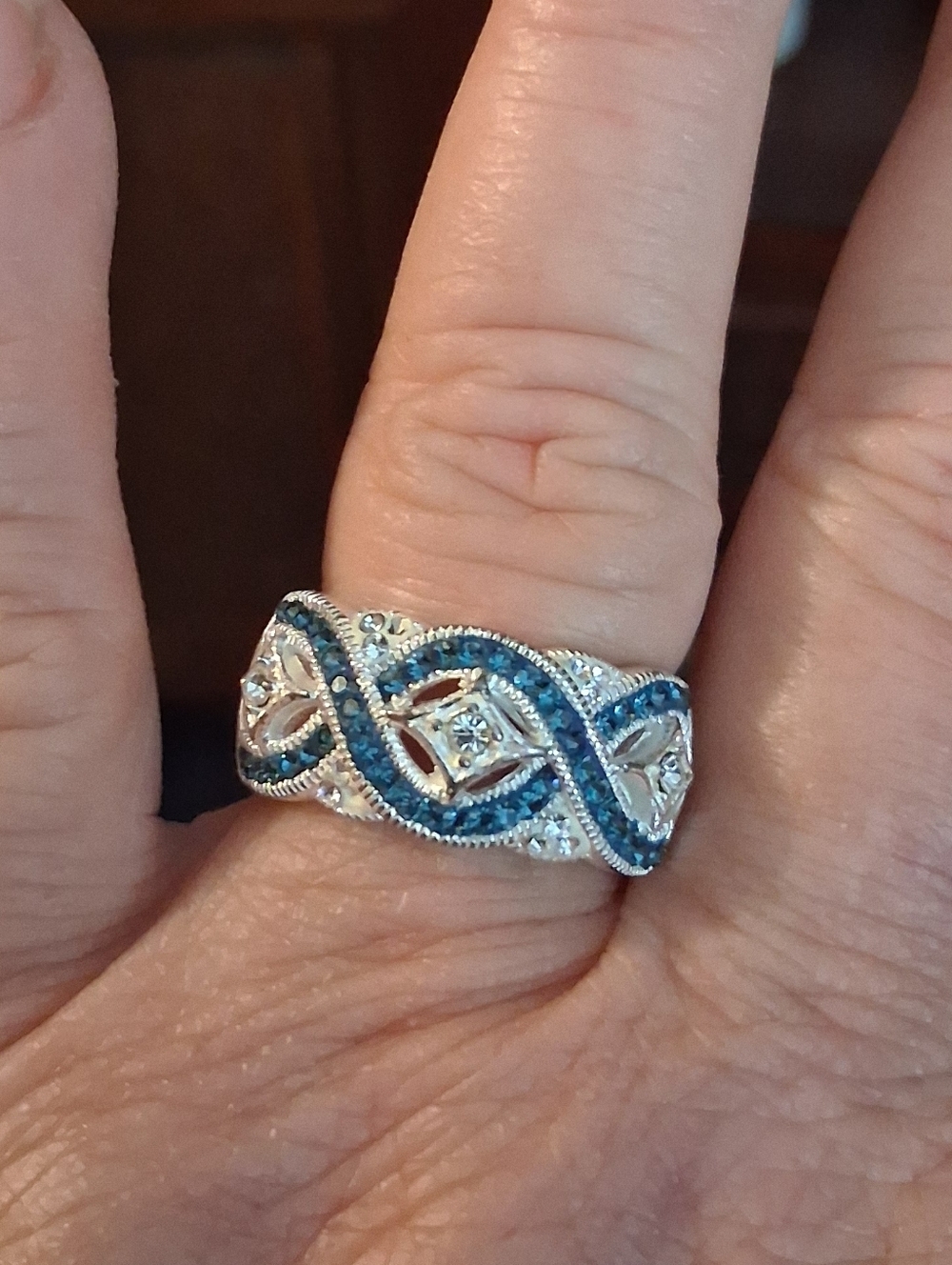 CZ Statement Band Ring In Nickel Free Sterling Plated Size 7